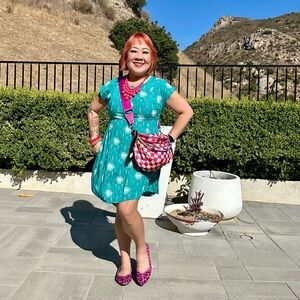 Nooworks Womens Medium Blue Teal Printed Dress Made In The USA